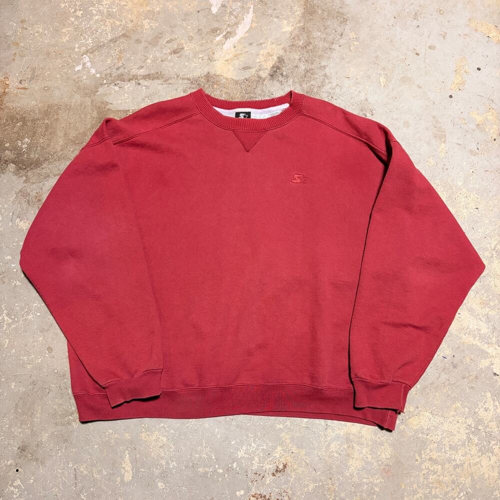 Vintage 90s Starter Crewneck Sweatshirt Mens XL Red Embroidered Logo Pullover